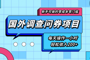 新手零成本零門檻可操作的國外調查問券項目，每天一小時輕松收入200+