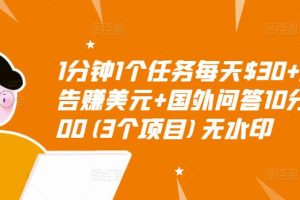 1分鐘1個(gè)任務(wù)每天$30+點(diǎn)擊廣告賺美元+國外問答10分鐘賺100(3個(gè)項(xiàng)目)無水印