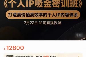 個人IP吸金密訓(xùn)班，打造高價值高效率的個人IP內(nèi)容體系（價值12800元）