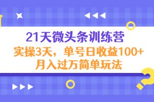 21天微頭條訓(xùn)練營，實(shí)操3天，單號(hào)日收益100+月入過萬簡單玩法