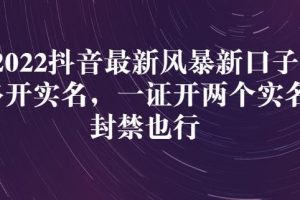 2022抖音最新風暴新口子：多開實名，一整開兩個實名，封禁也行