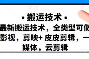 最新短視頻搬運(yùn)技術(shù)，全類型可做影視，剪映 皮皮剪輯，一媒體，云剪輯
