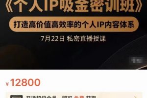 個人IP吸金密訓(xùn)班，打造高價值高效率的個人IP內(nèi)容體系（價值12800元）