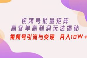 視頻號批量矩陣的高客單高利潤玩法揭秘