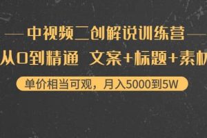 中視頻二創解說訓練營：從0到精通 文案 標題 素材