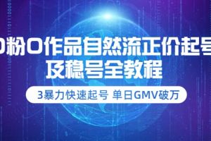 0粉0作品自然流正價起號及穩號全教程：3暴力快速起號 單日GMV破萬-價值2980