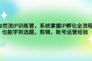 自然流IP訓(xùn)練營，系統(tǒng)掌握IP孵化全流程，也能學(xué)到選題，剪輯，賬號運營經(jīng)驗