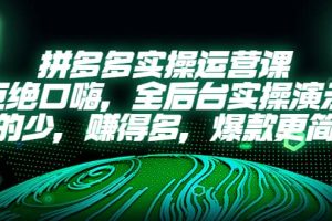 拼多多實操運營課：拒絕口嗨，全后臺實操演示，花的少，賺得多，爆款更簡單