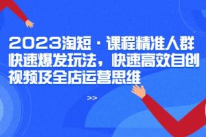 2023淘短·課程精準人群快速爆發玩法，快速高效自創視頻及全店運營思維