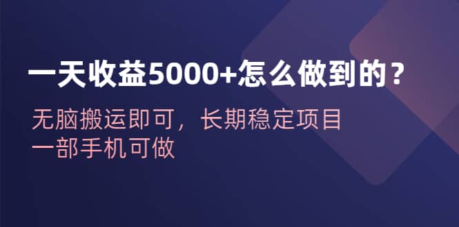 一天收益5000 怎么做到的？無腦搬運即可，長期穩(wěn)定項目，一部手機可做插圖