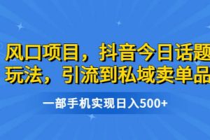 風(fēng)口項(xiàng)目，抖音今日話題玩法，引流到私域賣單品，一部手機(jī)實(shí)現(xiàn)日入500