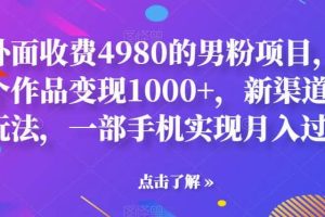 外面收費4980的男粉項目，一個作品變現1000 ，新渠道新玩法，一部手機實現月入過萬【揭秘】