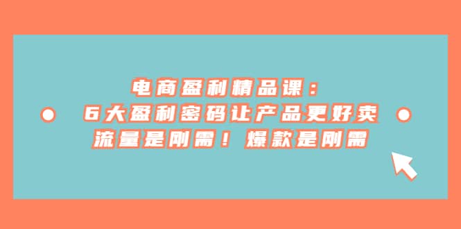 電商 盈利精品課：6大盈利 密碼讓產(chǎn)品更好賣，流量是剛需！爆款是剛需插圖