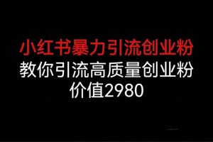 小紅書暴力引流創業粉，教你引流高質量創業粉，價值2980