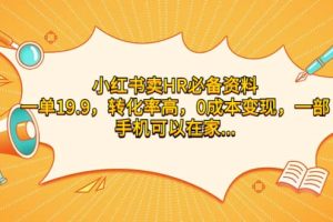 小紅書賣HR必備資料，一單19.9，轉(zhuǎn)化率高，0成本變現(xiàn)，一部手機(jī)可以在家操作