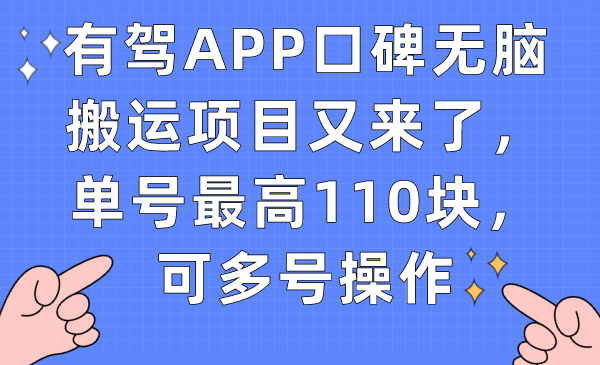 有駕APP口碑無腦搬運項目又來了，單號最高110塊，可多號操作插圖