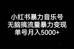 小紅書暴力音樂號，無腦搞流量暴力變現(xiàn)，單號月入5000