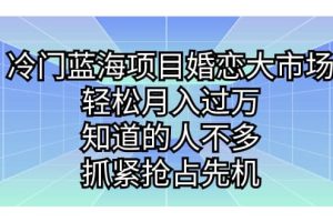 冷門藍(lán)海項(xiàng)目婚戀大市場(chǎng)，輕松月入過萬，知道的人不多，抓緊搶占先機(jī)