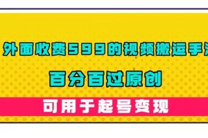 外面收費599的視頻搬運手法，百分百過原創，可用起號變現