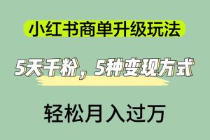 小紅書商單升級玩法，5天千粉，5種變現渠道，輕松月入1萬