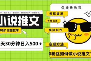 Ai小說(shuō)推文每天20分鐘日入500＋授權(quán)渠道 引流變現(xiàn) 從0到1完整教學(xué)（7節(jié)課）