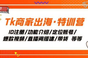 Tk商家出海·特訓營：ID注冊/功能介紹/定位賬號/爆款視頻/直播間搭建/帶貨