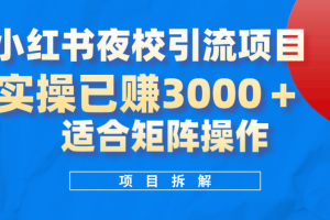 小紅書夜校引流變現項目，實操日賺3000 ，適合矩陣放大操作