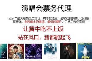 演唱會全網最低票務代理，小白一分鐘上手，手把手教你賣票，日入2000+…