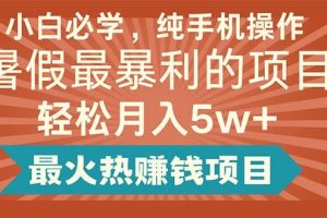 小白必學，純手機操作，暑假最暴利的項目輕松月入5w+最火熱賺錢項目