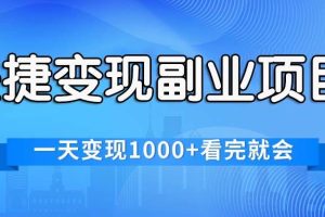 快捷變現(xiàn)的副業(yè)項目，一天變現(xiàn)1000+，各平臺最火賽道，看完就會