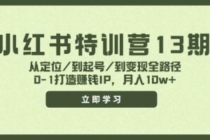 小紅書特訓營13期，從定位/到起號/到變現全路徑，0-1打造賺錢IP，月入10w+