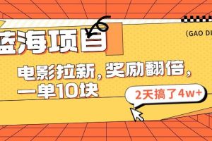 藍海項目，電影拉新，獎勵翻倍，一單10元，2天搞了4w+