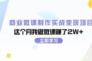 商業微課制作實戰變現項目，這個月我做微課賺了2W+