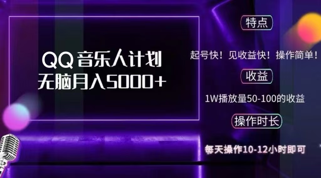 2024 QQ音樂人計劃，輕松月入5000+，純無腦操作，可批量放大操作