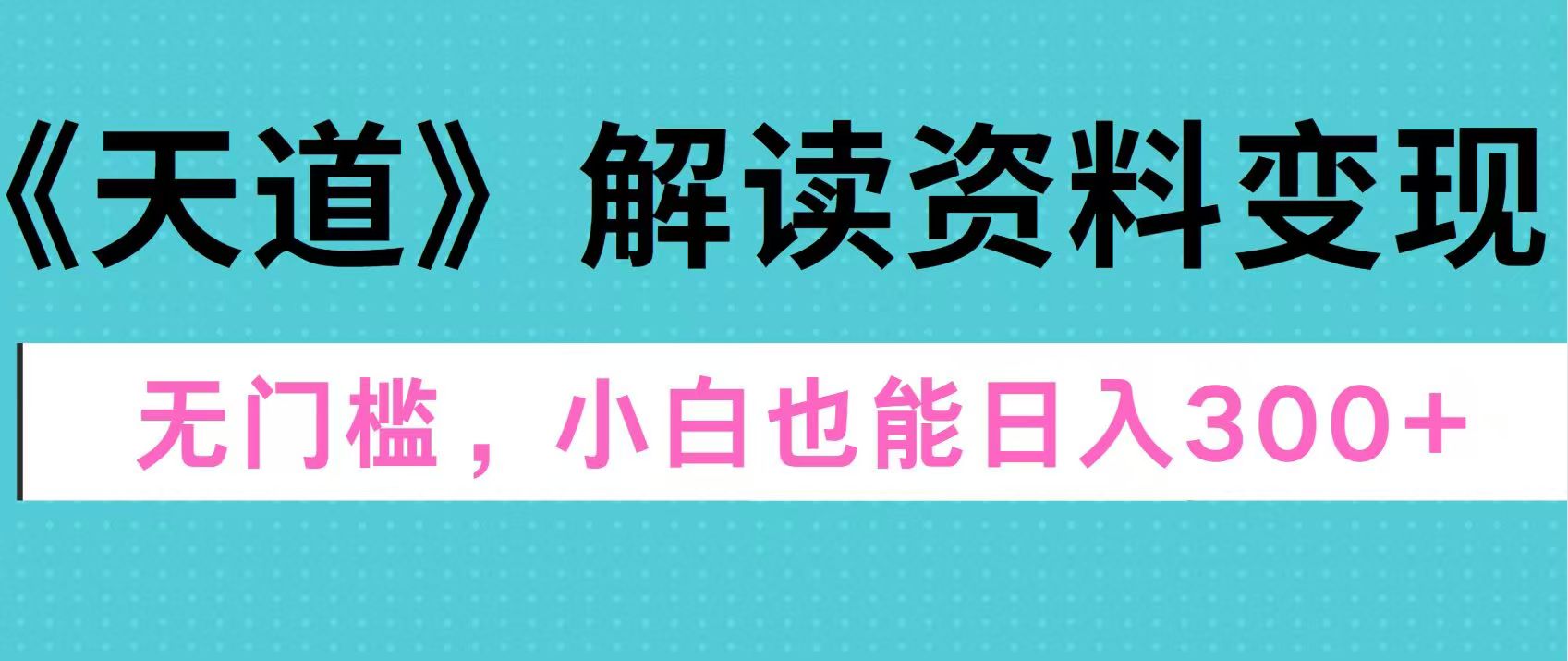 天道解讀資料變現，無門檻，小白也能快速上手，穩定日入300+