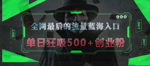 全網最后的流量藍海入口，半小時引流50+創(chuàng)業(yè)粉，單日狂吸500+創(chuàng)業(yè)粉