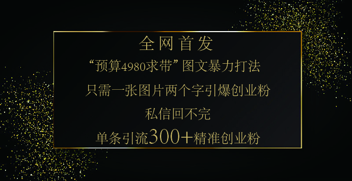 小紅書，“預算 4980 帶我飛” 的神奇圖片引流法，堪稱漲粉核武器！只需一張圖，就能單條筆記憑借此方法，輕松引流 300 + 精準創業粉！