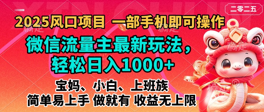 2025藍海風(fēng)口項目，微信流量主最新玩法，輕松日入1000+，簡單易上手，做就有 收益無上限