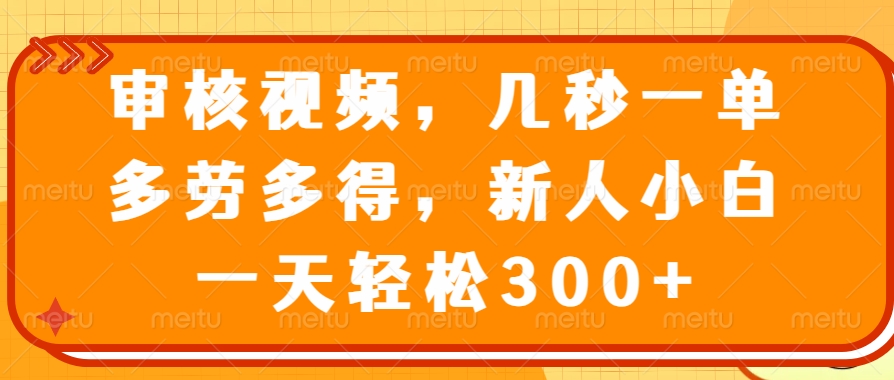 審核視頻項(xiàng)目，幾秒一單，多勞多得，新人小白一天輕松300+