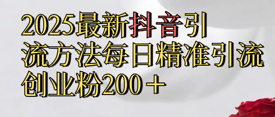 2025最新,抖音引流,方法每日精準引流創業粉300＋