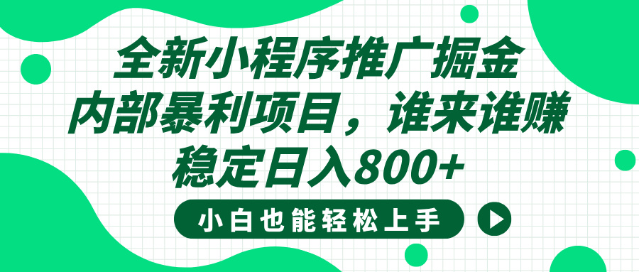 全新小程序推廣掘金，內(nèi)部暴利項(xiàng)目，小白輕松上手，穩(wěn)定日入800+