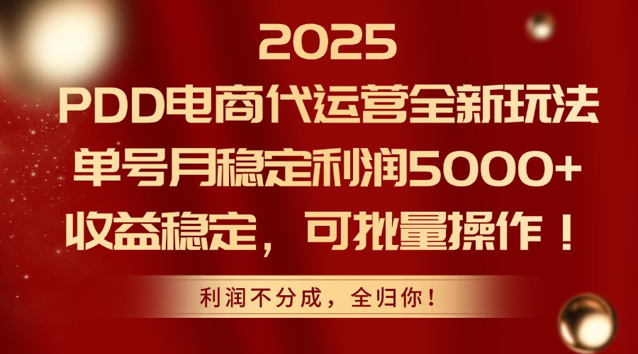 2025 PDD電商代運營全新玩法，單號月穩定利潤5000+，收益穩定，可批量操作！插圖