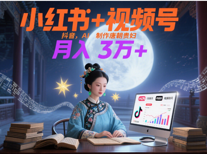 小紅書+視頻號+抖音，AI輕松制作唐朝貴婦IP，毒雞湯、勵志、減肥瘦身、養(yǎng)生賽道輕松切入，每天30分鐘，輕松產(chǎn)出N條，月入3萬+?
