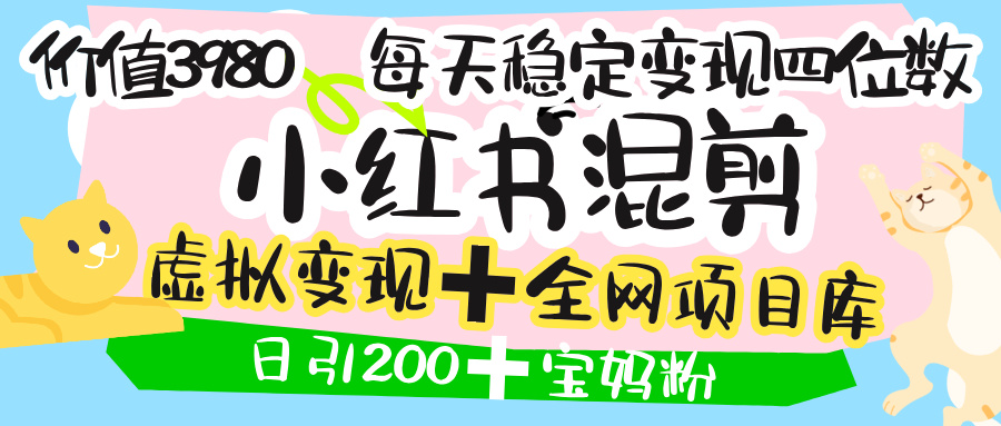 價值3980的小紅書混剪， 虛擬變現(xiàn) ＋全網(wǎng)項目庫 ， 日引200+寶媽創(chuàng)業(yè)粉，每天穩(wěn)定四位數(shù)變現(xiàn)插圖