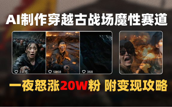 AI制作穿越古戰場視頻一夜漲粉20W保姆級教學（附AI變現指南）