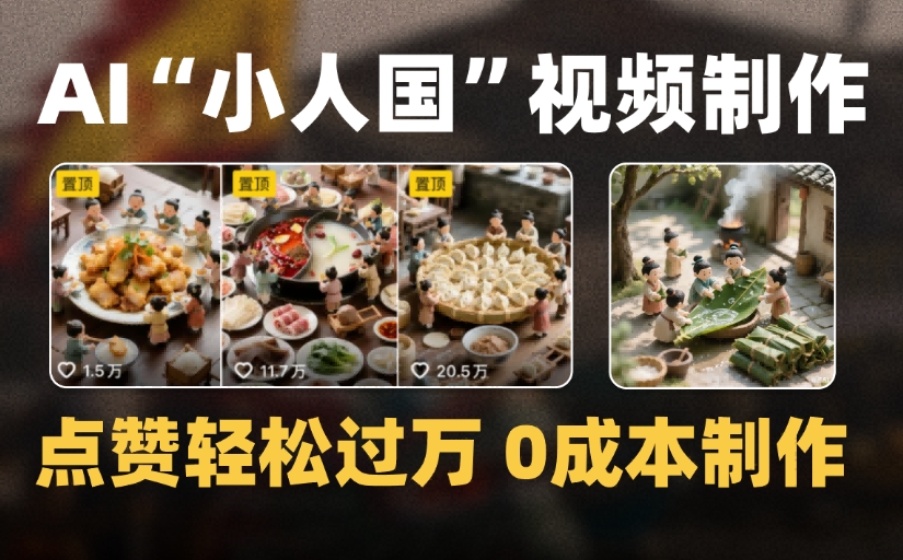 爆款1000W+微縮景觀迷你小人國(guó)AI視頻，0成本制作全流程教學(xué)插圖