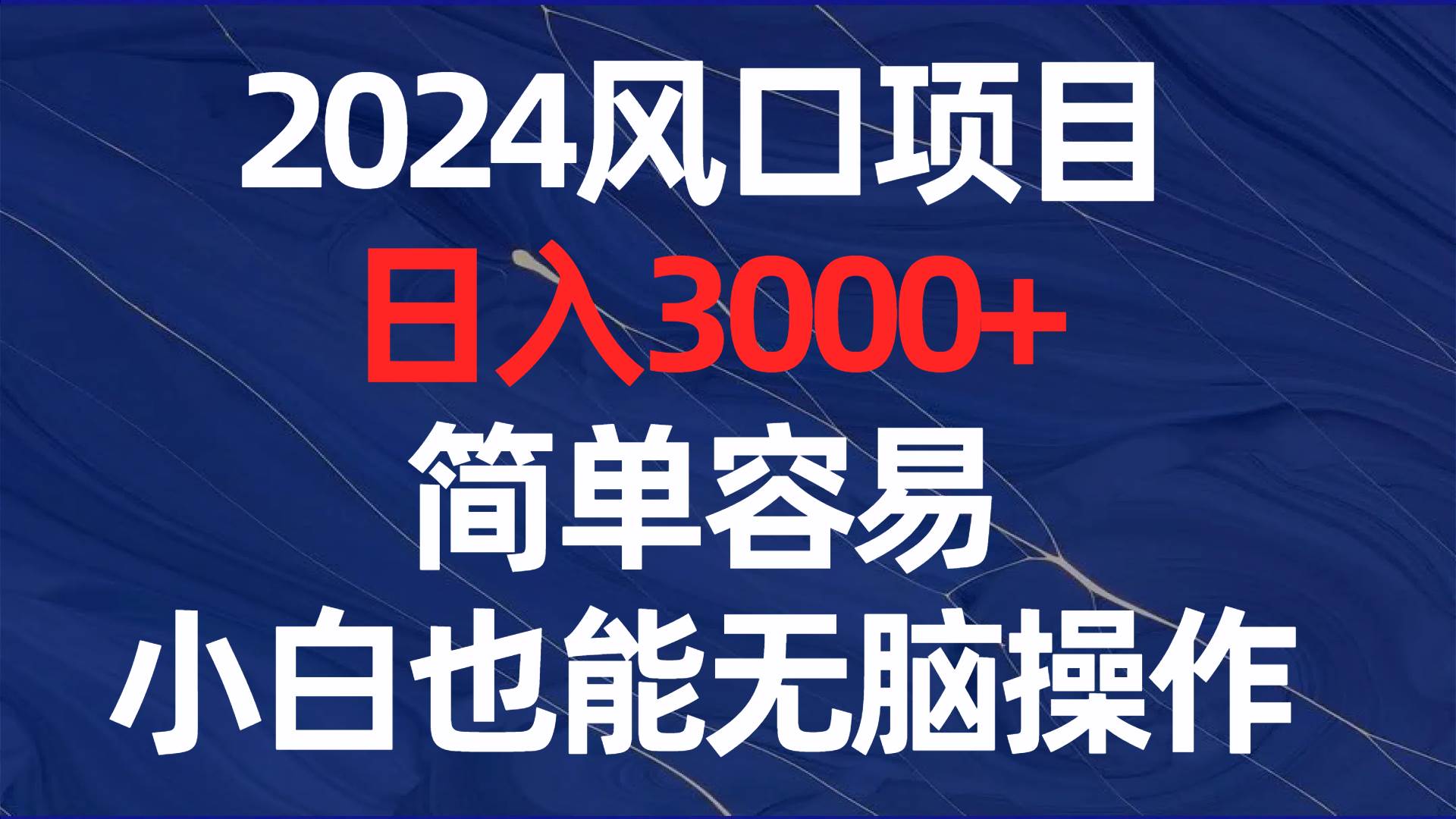 2024風口項目，日入3000 ，簡單容易，小白也能無腦操作