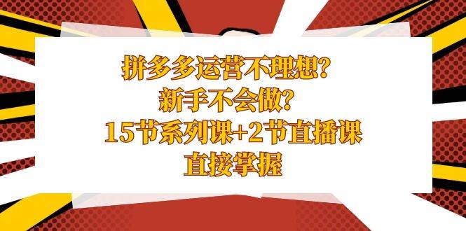 拼多多運(yùn)營(yíng)不理想？新手不會(huì)做？15節(jié)系列課 2節(jié)直播課，直接掌握