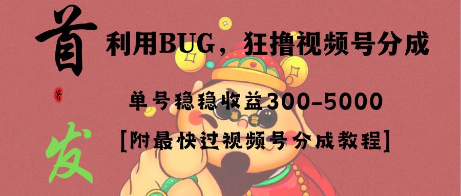 全網(wǎng)獨(dú)家首發(fā)，視頻號BUG，超短期項(xiàng)目，單號每日凈收益300-5000！