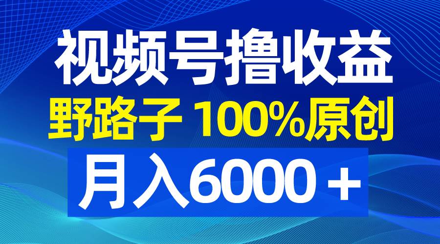 視頻號野路子擼收益，100%原創，條條爆款，月入6000＋